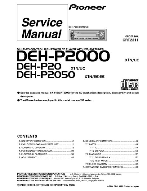 Pioneer deh 1600 deh 16 cd player service manual. - Untersuchungen zur neuren sprach- und literaturgeschichte.