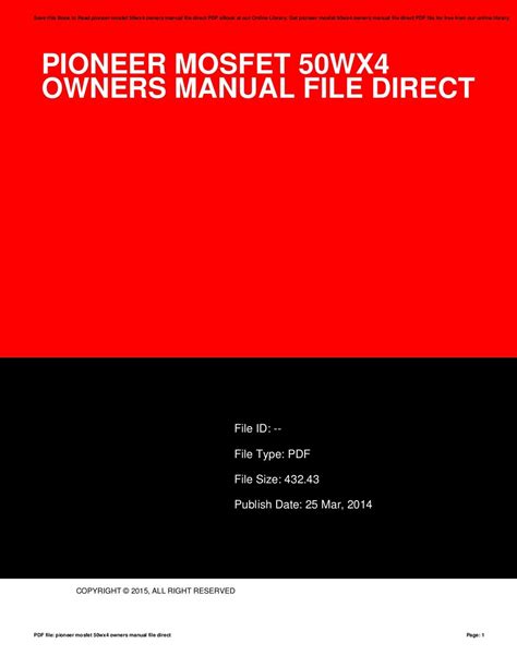 Pioneer mosfet 50wx4 owners manual file direct. - Scoprire il manuale dell'insegnante di fiction 2.