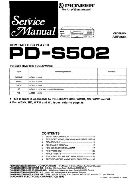 Pioneer pd s 502 original service manual. - Verslag van de verenigde vergadering van beide afdelingen der akademie.