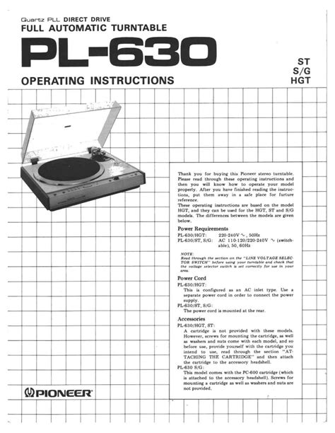 Pioneer pl 630 turntable owner service manual. - Medical assistant certification test study guide.