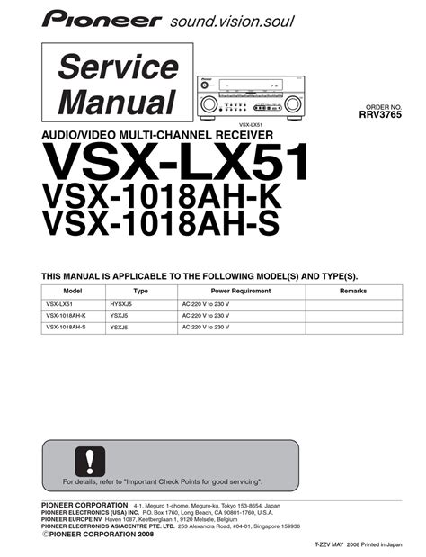 Pioneer vsx 1018ah series service manual repair guide. - Operation and parts manual multiquip inc.
