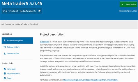Pip install metatrader5.  FP Markets ECN connectivity makes it the most Wit...