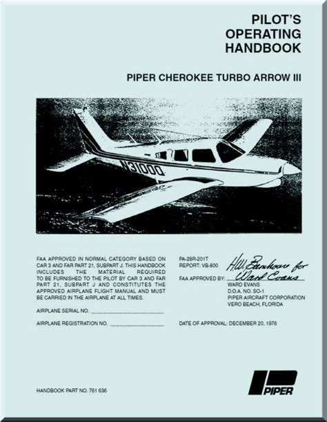 Piper cherokee arrow iii pilot information manual. - Manuale con il numero di vin.