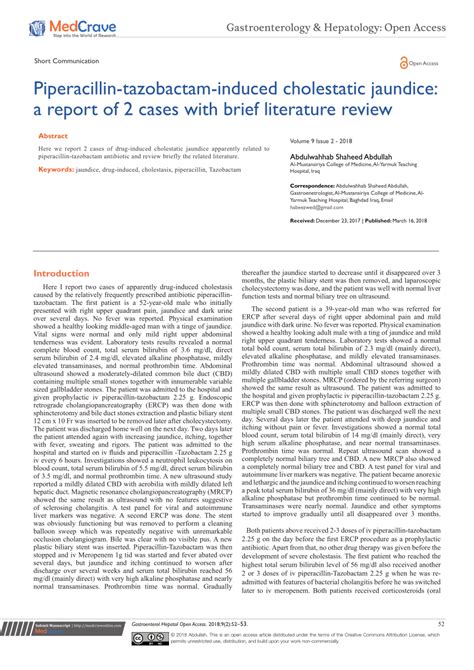Piperacillin-tazobactam-induced cholestatic jaundice: a report …