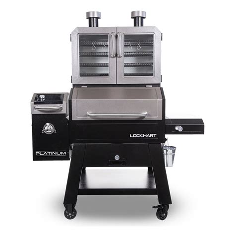 Shop for wood pellet grills, smokers, and griddles. Try new recipes and learn about our 8-in-1 grill versatility. ... Lockhart Platinum Series Grill from Pit Boss Grills Wood Pellet Grill combined with a Double-Door Smoker Cabinet features 2,136 sq. in of cooking area, heavy-duty stainless-steel, and 8-in-1 Cooking Versatility. United States .... 