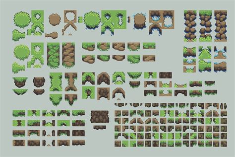Pixel art 32x32.  This section includes a variety of tilesets featuring terrains...
