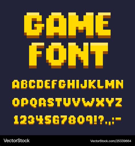 Pixel game font set text and typography elements Vector Image