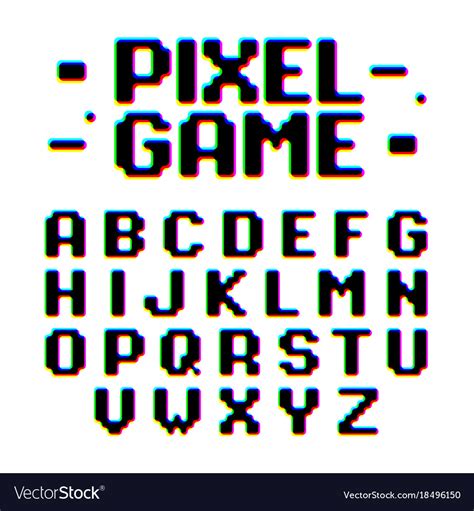 Pixel game retro style font with distortion Vector Image
