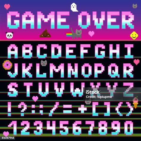 Pixel retro font computer game design 816 bit Vector Image
