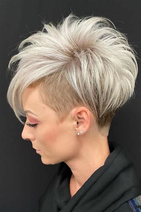 Undercut Pixie Haircut. As one of the most popular short haircuts for women, the undercut pixie cut can add an edgy vibe to this trendy look. The undercut is a type of haircut where the sides and back are trimmed short and all one length. ... Pixie Cut For Thick Hair. Women with thick hair love the pixie cut because the style works well whether .... 