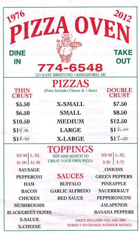 Pizza Oven - Menu & Reviews - Massillon 44646