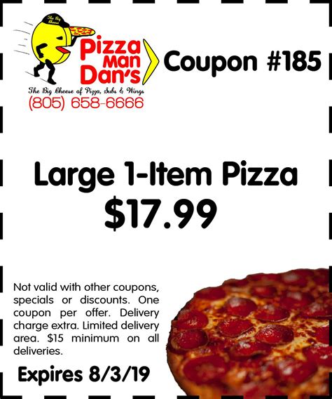 The free delivery policy for Pizza Man Dan $9.99 Deal products