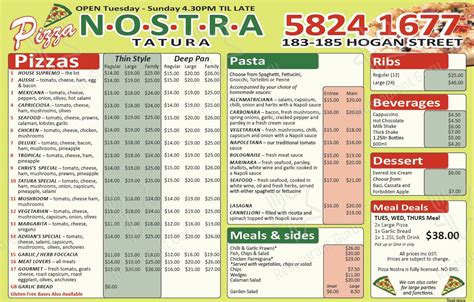 Pizza nostra. Add to compare. Share. #3 of 21 restaurants in Tatura. Add a photo. 11 photos. Lake Bartlett is what you should see after having a meal at Pizza Nostra. Order dishes of Italian cuisine at this restaurant. A lot of people say that you can try perfectly cooked pizza here. Google users are quite generous with Pizza Nostra: it was granted … 