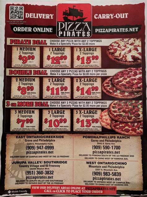 Pizza pirates near me. Specialties: Pizza Pirates has been around since 1995. Serving value priced Specialty Pizzas, Wings, Salads and Cheese Breads. Carry out and delivery is available all day. Established in 1995. Serving the Inland Empire since 1995 