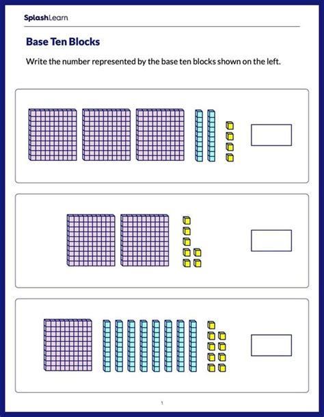 Place Value Using Base Ten Blocks Worksheets