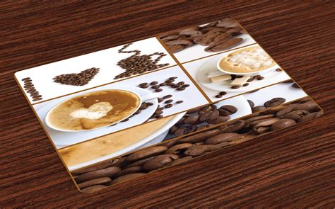 Placemats Set of 6, Coffee Theme Coffee Beans Coffee Cup Design Coffee ...