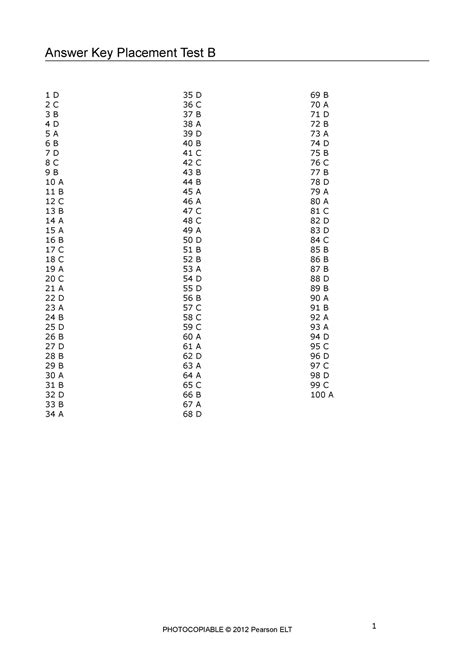 Placement Test B Key cre; no one Answer Key Placement Test B 1 D 35