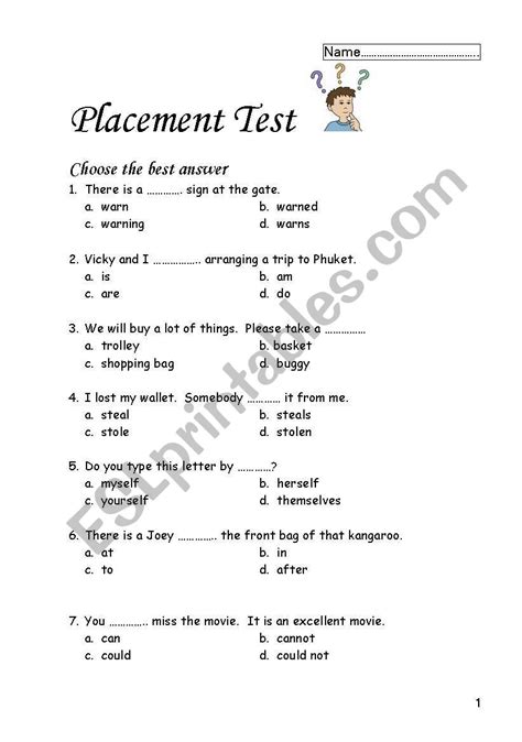 Placement Test Esl Worksheet By June Educate