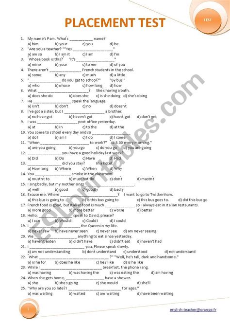 Placement Tests Worksheets