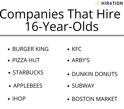 Places hiring at 16. Jul 31, 2023 · Here are 11 of the best first-time jobs for 16-year-olds. For the most up-to-date Indeed salaries, please click on the links below: 1. Cashier. National average salary: $11.36 per hour Primary duties: Cashiers help customers finalize their purchases by accepting payments and processing transactions. They typically work at restaurants or retail ... 
