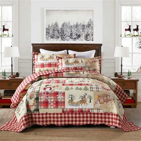 Plaid Patchwork Christmas Quilt Bedding Set - Overstock