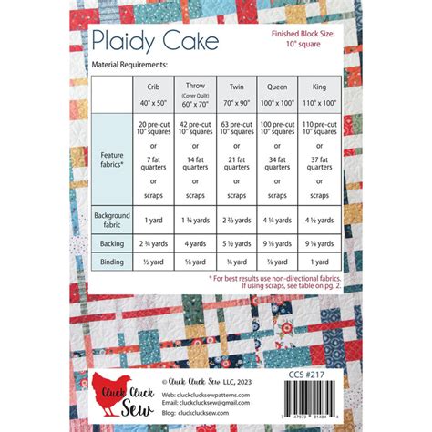 Plaidy cake quilt pattern.  The pattern includes instructions to create a crib, throw, ...