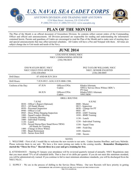 Plan Of The Day Template Navy