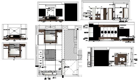 Plan and elevation of bedroom interior 2d view cad block layout file in