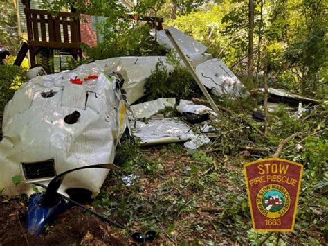 Plane crashes behind Stow home, three seriously injured