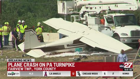 Two people were hospitalized after a small plane crashed into a utility truck on a Pennsylvania Turnpike exit ramp in Fairview Township Wednesday afternoon. The single-engine aircraft hit.... 