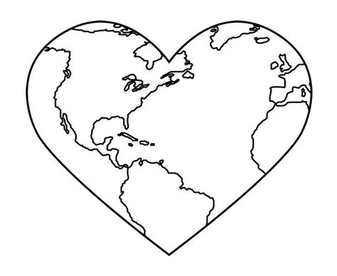 Planet Earth in the shape of a heart Free Online Coloring Page