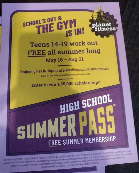 Planet fitness summer pass. INDIANAPOLIS — Planet Fitness is helping teenagers stay physically and mentally fit this summer, providing a way to exercise for free while school is out. The High School Summer Pass allows high schoolers age 14-19 to work out at any Planet Fitness locationat no cost from May 16 though Aug. 31. The program, which used to be called the … 