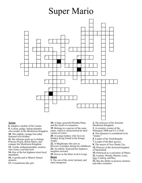Super Mario Galaxy Consoles Crossword Clue Answers. Find the latest crossword clues from New York Times Crosswords, LA Times Crosswords and many more. ... *Planet in the Super Mario Galaxy By CrosswordSolver IO. ... We found more than 1 answers for Super Mario Galaxy Consoles. Trending Clues "Shoop" trio Crossword Clue; Some N.F.L. blockers .... 