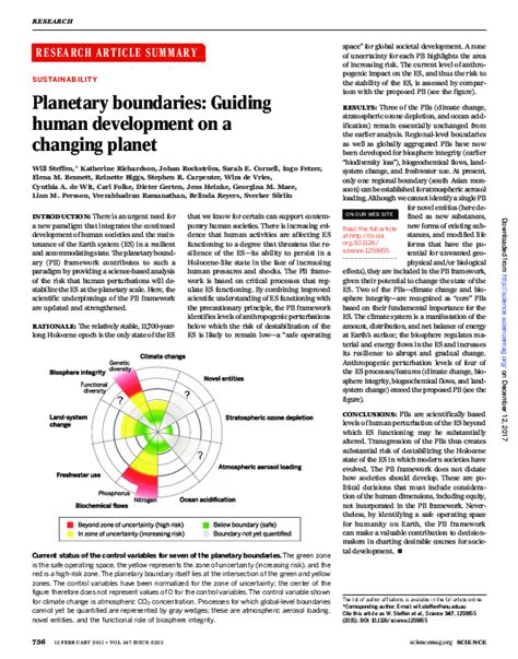 Planetary Boundaries Guiding Human Development On A Changing Planet Science
