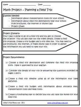 Planning a Field Trip Math Project Printable & Distance Learning