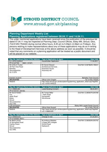 Planning applications - Weekly lists Planning applications