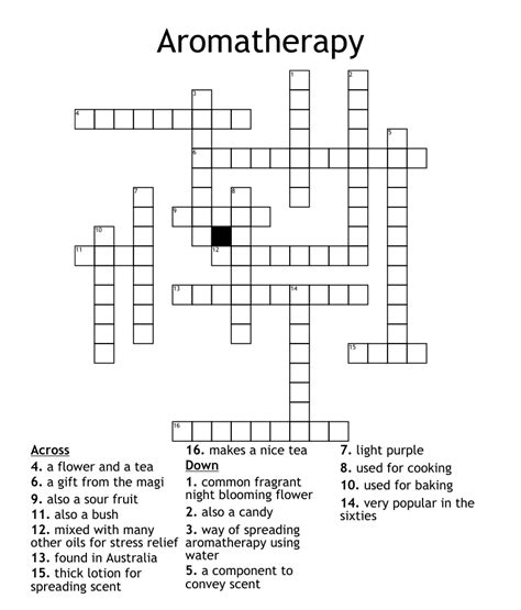 The Crossword Solver found 30 answers to "Aromatherapy venue", 3 letters crossword clue. The Crossword Solver finds answers to classic crosswords and cryptic crossword puzzles. Enter the length or pattern for better results. Click the answer to find similar crossword clues . Enter a Crossword Clue. A clue is required.. 