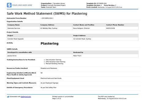 Plasterer Safe Work Method Statement (SWMS) (Australia)