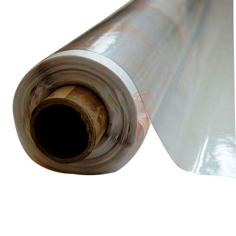 Product Details. The HDX 10 ft. x 25 ft. Clear Plastic Sheeting is a general-purpose plastic film for use in a variety of construction and DIY applications. This sheeting can be used as a vapor barrier in between drywall and insulation. Also commonly used as a drop cloth or a temporary cover for equipment and supplies. Made of polyethylene. .