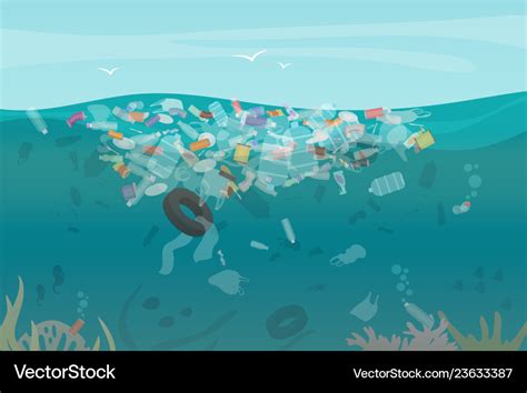 Plastic pollution trash underwater sea with Vector Image