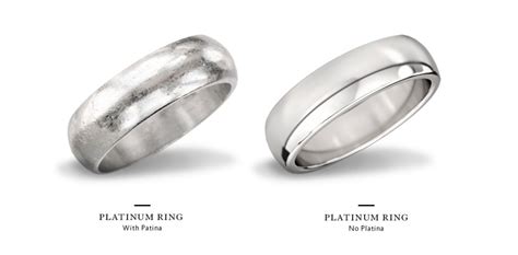 Platinum patina. Platinum that has developed a bit of patina, and platinum that is brand new. 