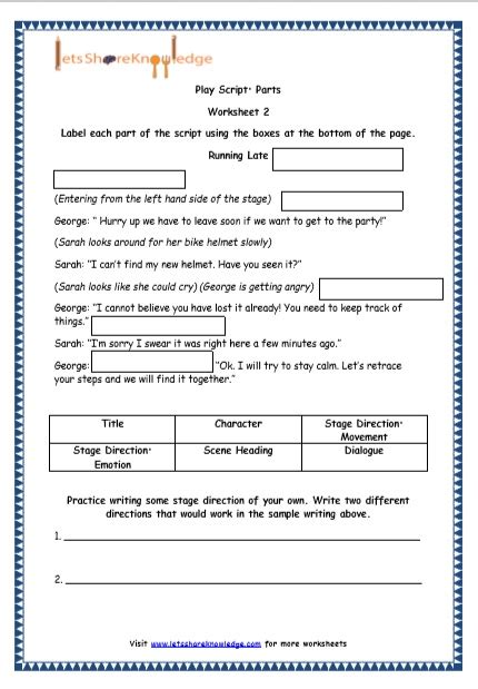 Play Scripts Worksheets