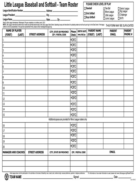 Player Ination Sheet 20122024 Form Fill Out and Sign Printable PDF