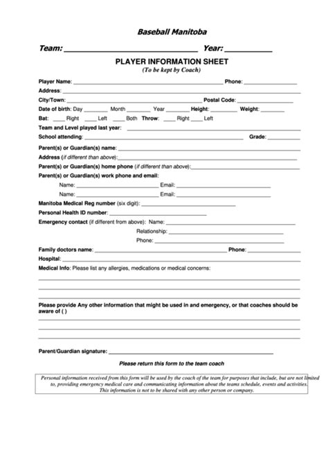 Player Info Sheet