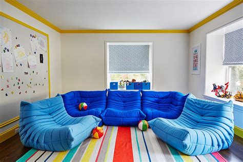 Playroom couch. Consider using child-size furniture in your toddler's playroom. Instead of taking up the space with bigger adult furniture, furnish the room with play chairs and a table designed specifically for kids. You can also make it extra cozy with some beanbag chairs and floor cushions or an Anywhere chair.Incorporating furniture tailored to a toddler’s smaller size … 