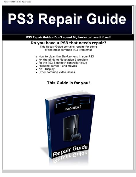 Playstation 3 repair manual sony ps3 repair manual ps3 error repair fix guide. - Réforme municipale du gouvernement du québec.