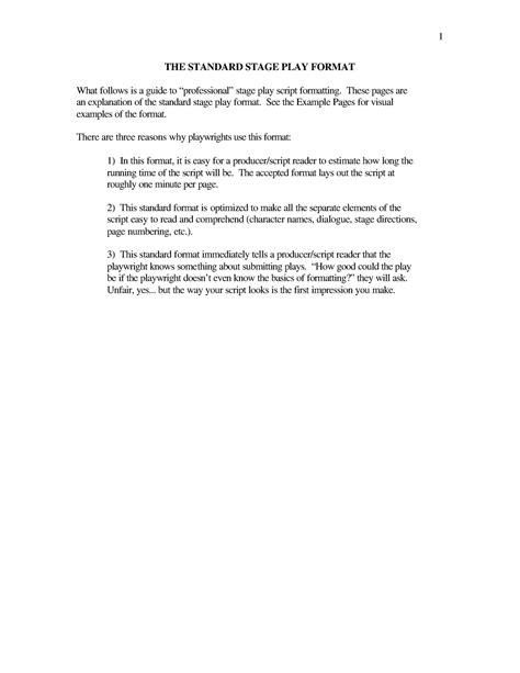PlaywritingTemplate 1 THE STANDARD STAGE PLAY FORMAT What follows is