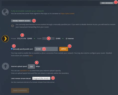 Plex disable remote access.  The server will attempt to automatically c...