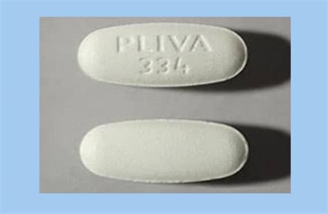Pliva 334 white oval pill. 250 mg - White, round, convex tablets debossed “ PLIVA 333 ” on one side and unscored on the other side. Available in: Bottles of 28 - NDC # 16590-385-28. Bottles of 30 - NDC # 16590-385-30. 500 mg - White, oblong, convex tablets debossed “ PLIVA 334 ” on one side and unscored on the other side. Available in: 