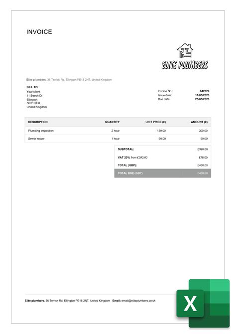 Plumbing Invoice Template Exce